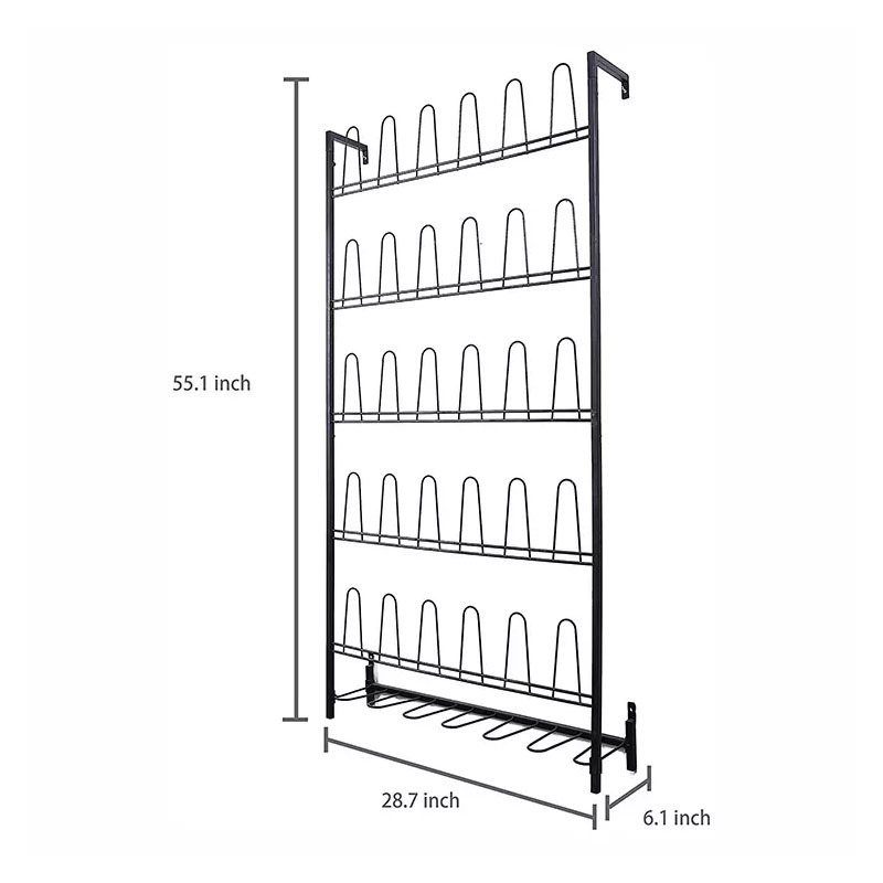 18 Pair Wall Mounted Entryway White Metal Shoe Boots Organizer Rack Stand