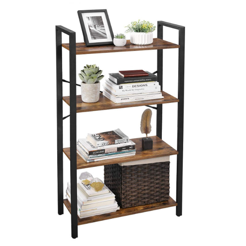 4 tiers rustic style vertical bookshelves with metal frame display shelves industrial wood bookcases