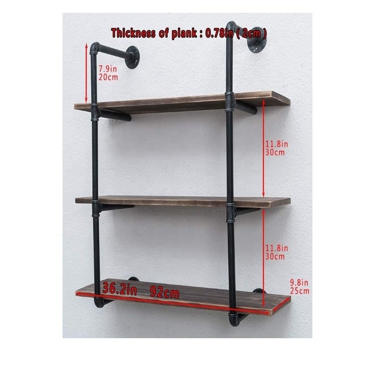 Industrial pipe shelving wall mounted 36in rustic metal floating shelves steampunk real wood book hanging wood wall shelf