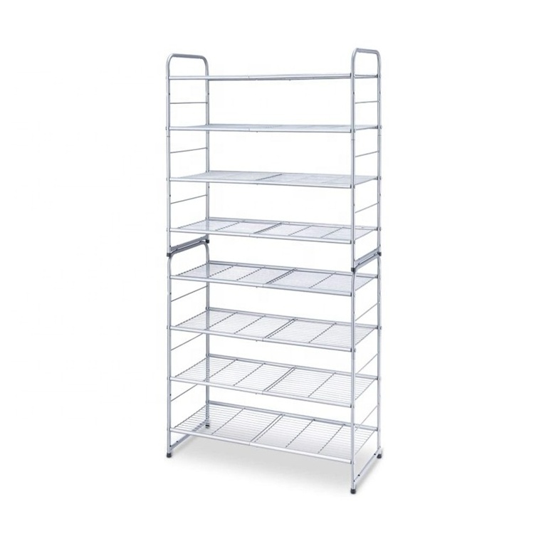 4 tier stackable shoe rack expandable adjustable shoe organizer storage shelf wire grid silver bamboo shoe rack