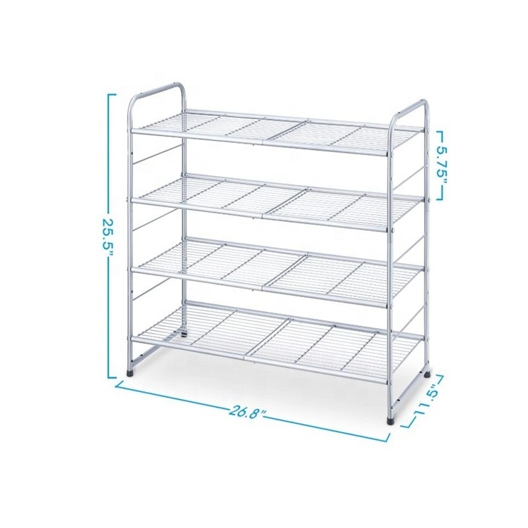 4 tier stackable shoe rack expandable adjustable shoe organizer storage shelf wire grid silver bamboo shoe rack