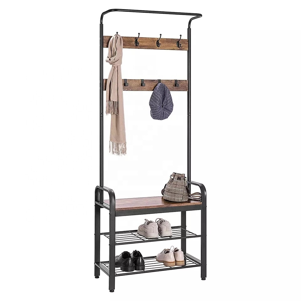 Entryway Hall Tree Coat Rack, Heavy Duty clothes Stand Shoes Rack with Storage Bench