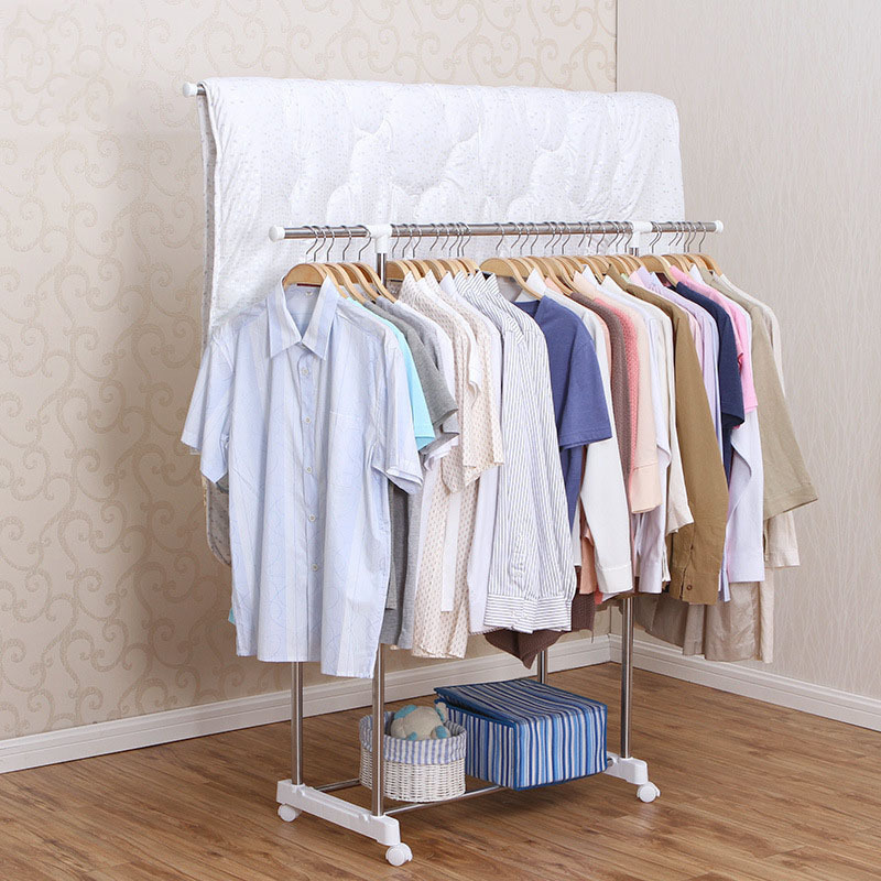 Simple Houseware  Double Rod Portable Clothing Hanging Garment Rack