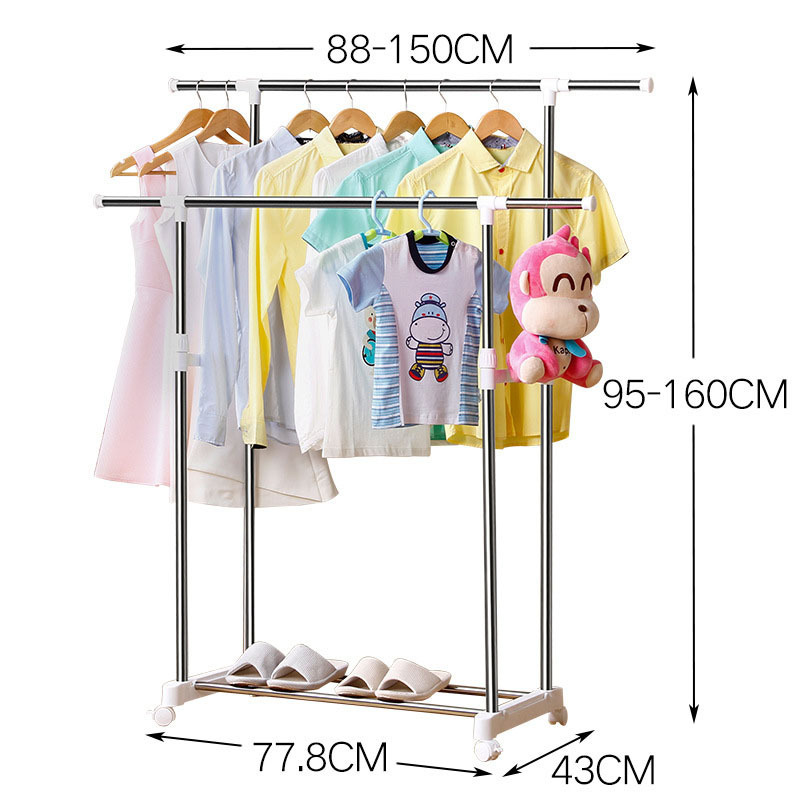 Simple Houseware  Double Rod Portable Clothing Hanging Garment Rack