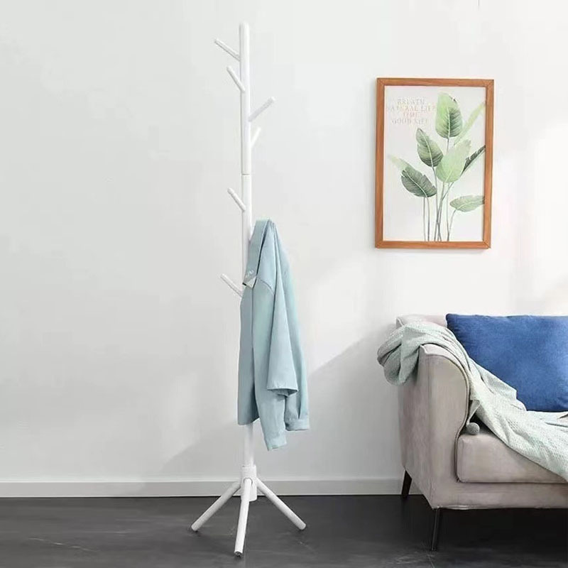 Pine Coat Rack, Wooden Coat Rack Stand with 3 Height Options and 8 Hooks, Sturdy Freestanding Coat Rack for Clothes/Bags/Hats