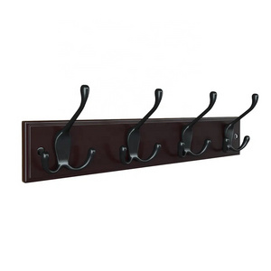 Dark Brown Hook Rack with 4 Tri-Hooks for Clothes Wall Mounted Coat Rack for Entryway Bathroom Closet Room