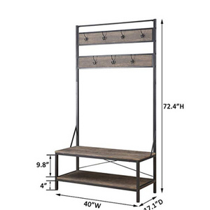 Multifunctional Metal Coat Rack Shoes Storage with Bench Wooden Hall Tree and Shoe Rack for Entryway