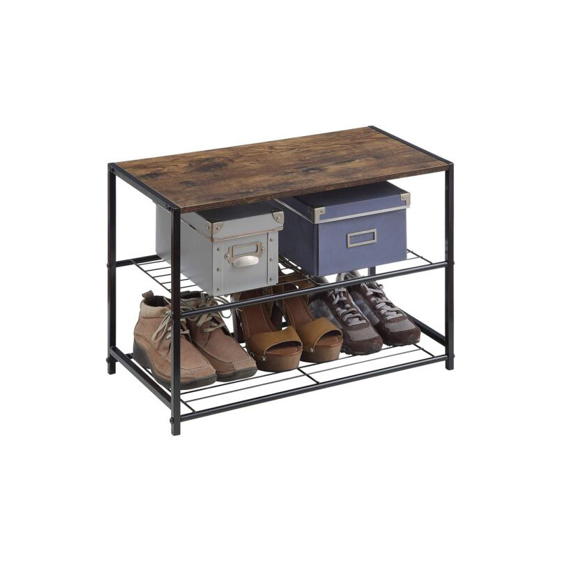 Custom rustic 3 tier metal shoe rack entryway brown shoe bench storage