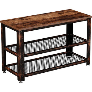 Storage Entry Bench with Mesh shoe Shelves Wood Seat rack