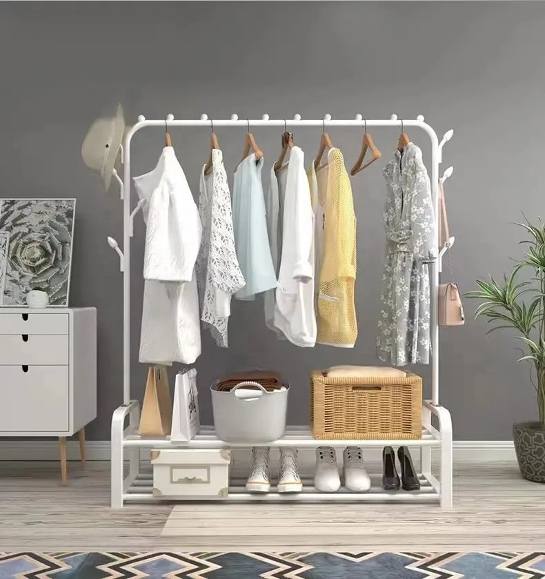 factory direct clothes rack hanger double-layer shoe shelf coat hanger space saving standing hanger foldable clothes rack