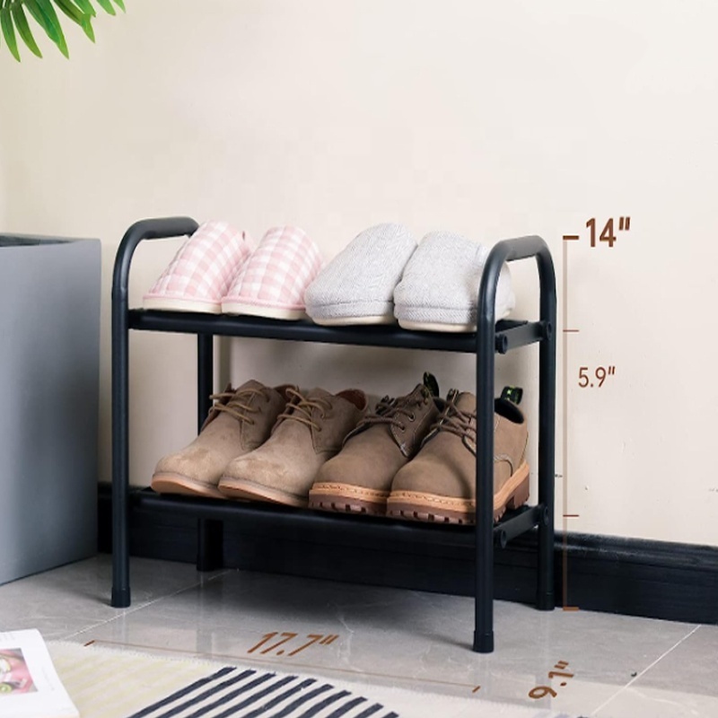 2-Tier Expandable Shoe Rack,Adjustable Shoe Shelf Storage Organizer Heavy Duty Metal Free Standing Shoe Rack for Entryway