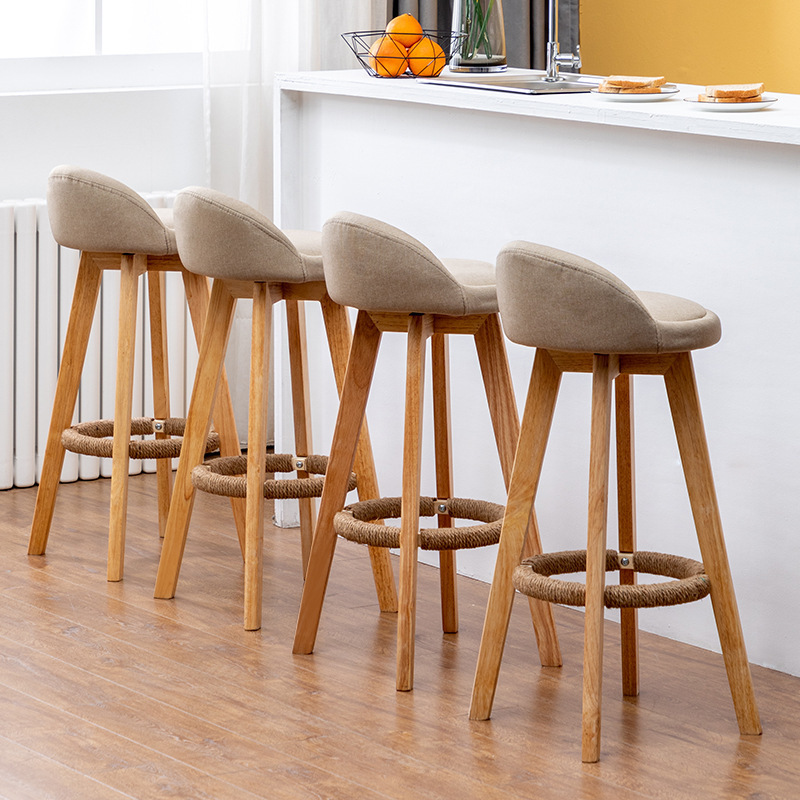 Wholesale Modern Solid Wood Bar Chair Wooden High Bar Stool with Fabric Upholstery