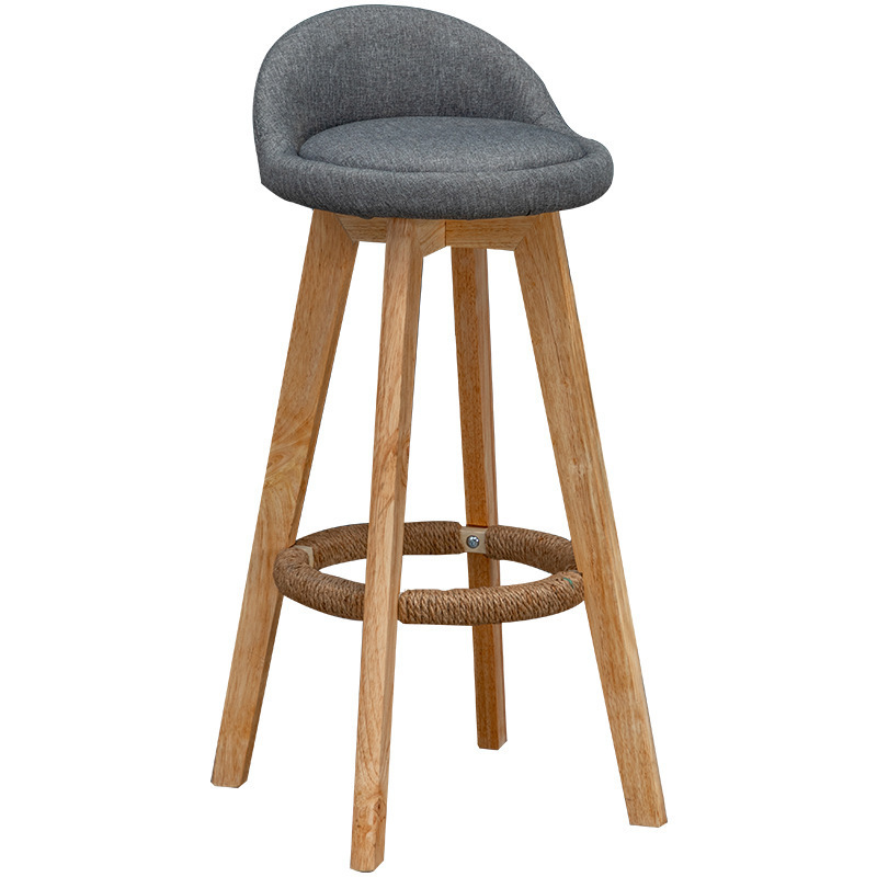 Wholesale Modern Solid Wood Bar Chair Wooden High Bar Stool with Fabric Upholstery