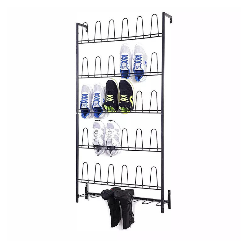 18 Pair Wall Mounted Entryway White Metal Shoe Boots Organizer Rack Stand