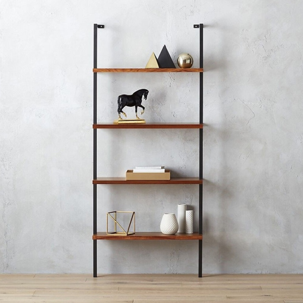 Modern 5-Tier Ladder Shelf Open Wall-Mounted Bookshelf Storage Rack Stand Bookcase For Home Office Vintage Wood