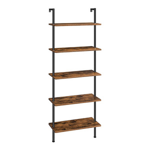 Modern 5-Tier Ladder Shelf Open Wall-Mounted Bookshelf Storage Rack Stand Bookcase For Home Office Vintage Wood