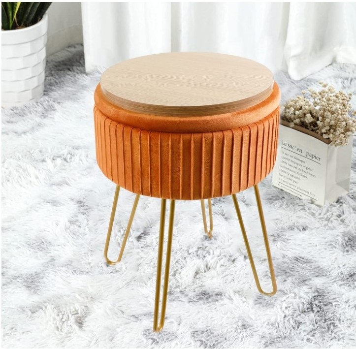 Stripe Velvet Vanity Chair Round Ottoman