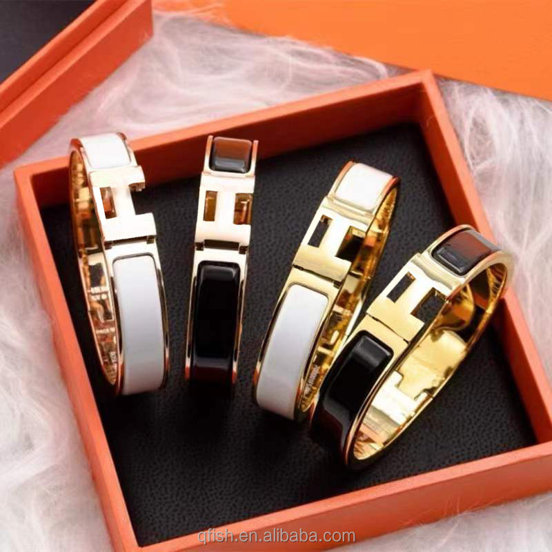 customize fashion 316L Stainless Steel Colorful 12mm Width 17cm 19cm Jewelry Bangles Letter H Enamel Bracelets