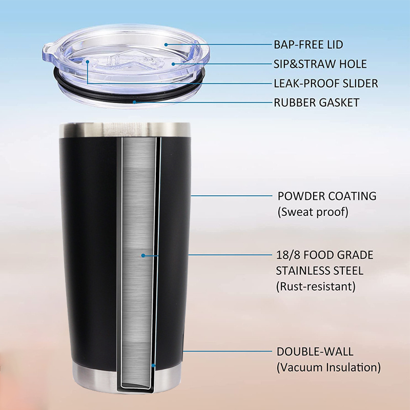 Insulated 20oz Travel Coffee Mug Cups with Lid Leakproof Vacuum Stainless Steel Double Walled Thermal Car Coffee Tumbler