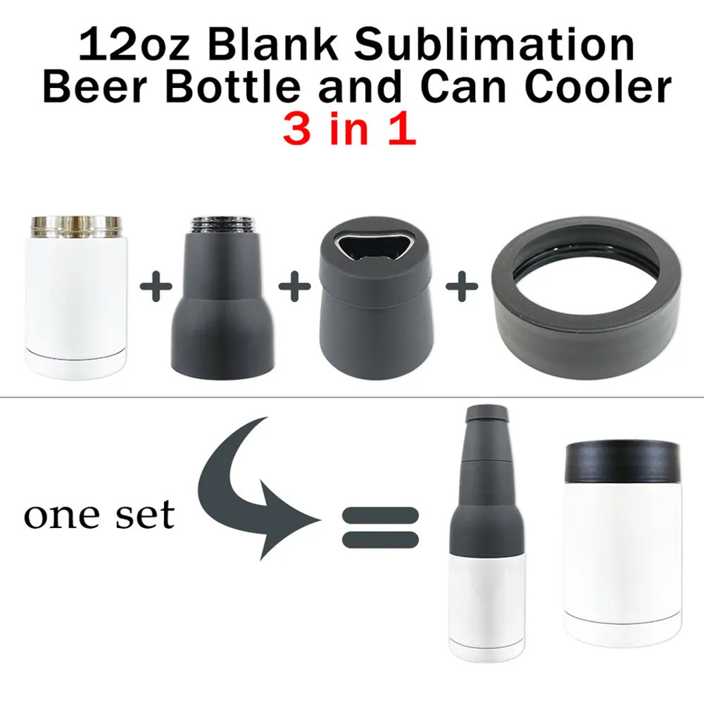 New 4 in 1 Bottle Cooler 12oz Small Drink Can Cooler Stainless Steel Beer Draft Beer Bottle Cooler with Beer Opener