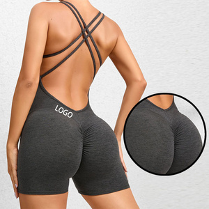 2023 Custom New Sexy Fitness Workout Plus Size One Piece Scrunch Bodycon Rompers Women Yoga Jumpsuit