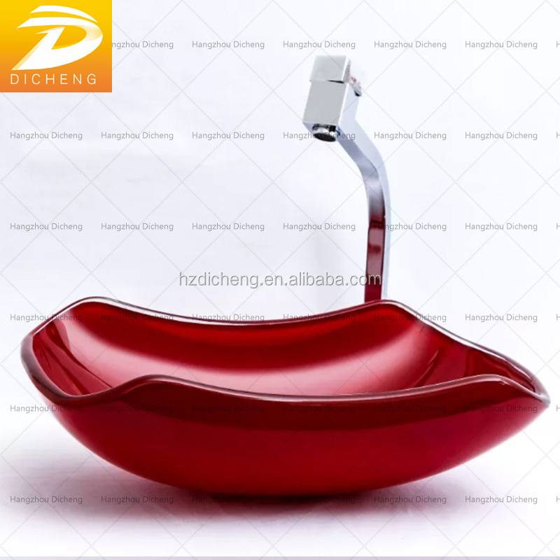 Single Sink Modern Simple Red Painting Commercial Hotel Project Glass Vessel Sink