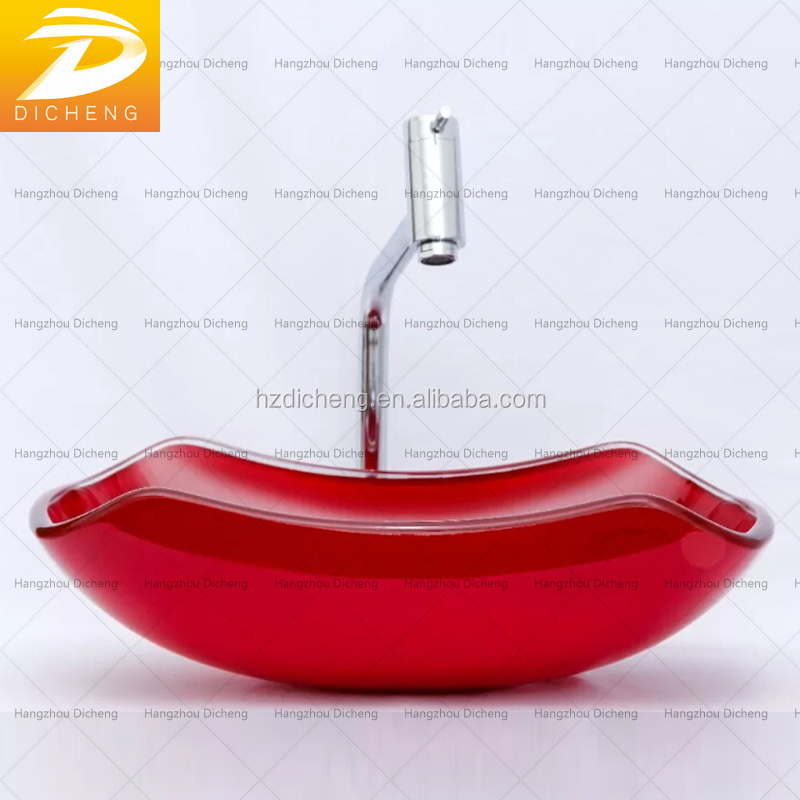 Single Sink Modern Simple Red Painting Commercial Hotel Project Glass Vessel Sink