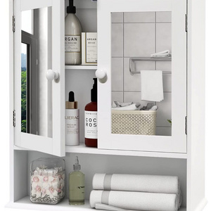 Bathroom White Cabinet Mirrored Double Doors Wall Mounted Mirror Storage Furniture