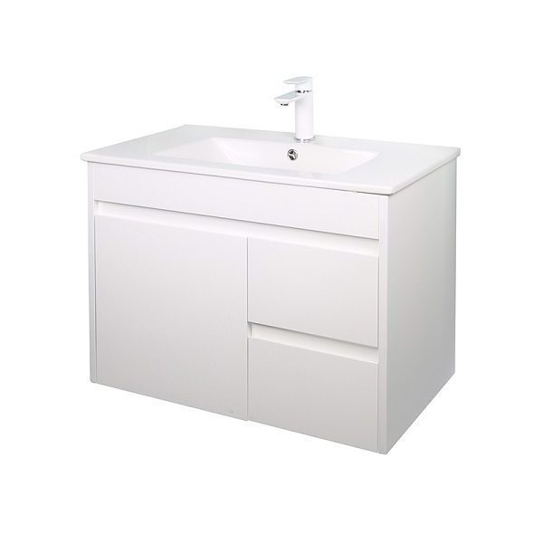 PVC 750 Wall Hung Vanity White Painting Modern Bathroom Cabinet 100% Waterproof Vanity