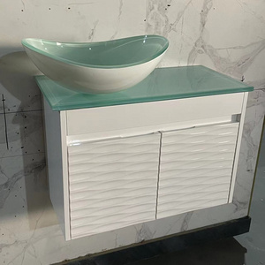 Hotel Small Corner Bathroom Cabinet Waterproof PVC White Bathroom Vanity with Glass Sink