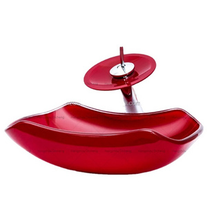 Single Sink Modern Simple Red Painting Commercial Hotel Project Glass Vessel Sink