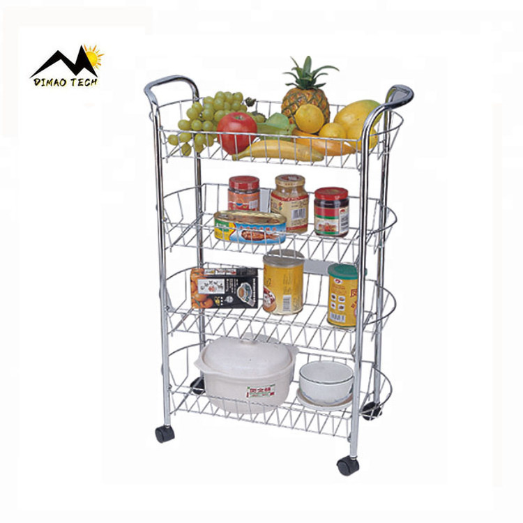 4 Tiers Metal Wire Organizer Kitchen Fruit Vegetable Trolley Rack Storage Rack On Wheels Holders Storage Cart Drainer Rack