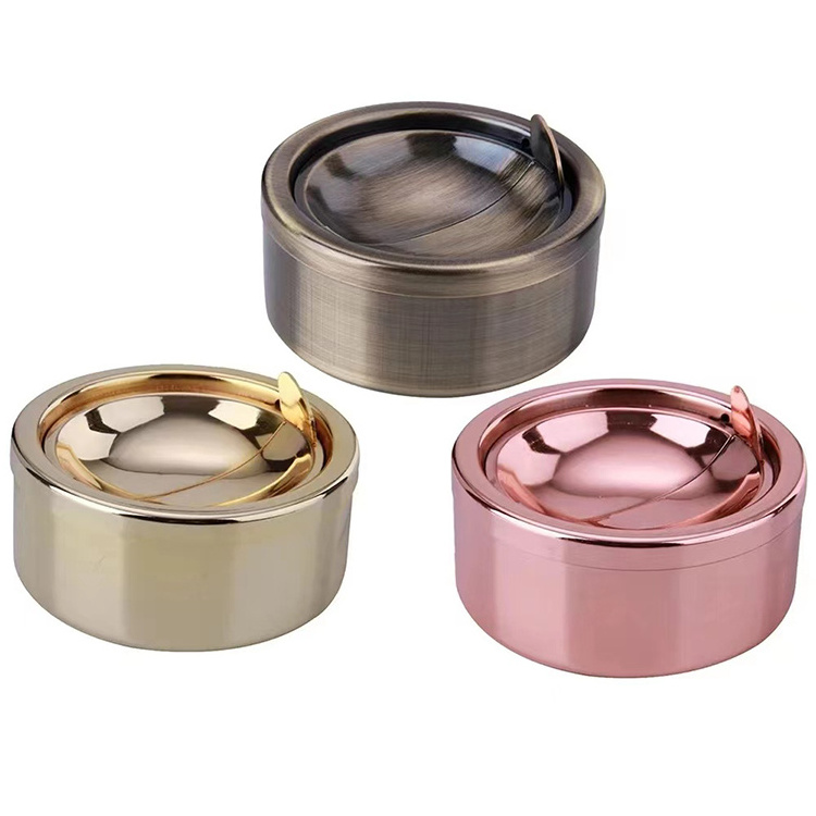 Eco-Friendly Promotional Gift custom Multicolor Windproof Round Shape Smokeless Ashtray Rotation With Lid Rotating Metal Ashtray