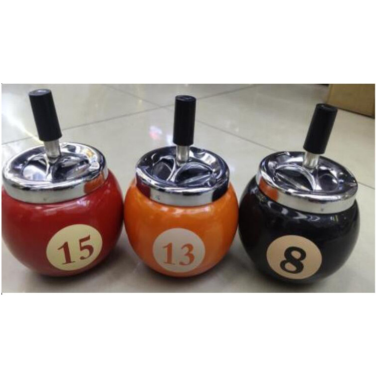 Rotating Push Down Iron Custom Billiards Ashtray with Cover Spinning Custom Ashtray Logo Smokeless Ashtray