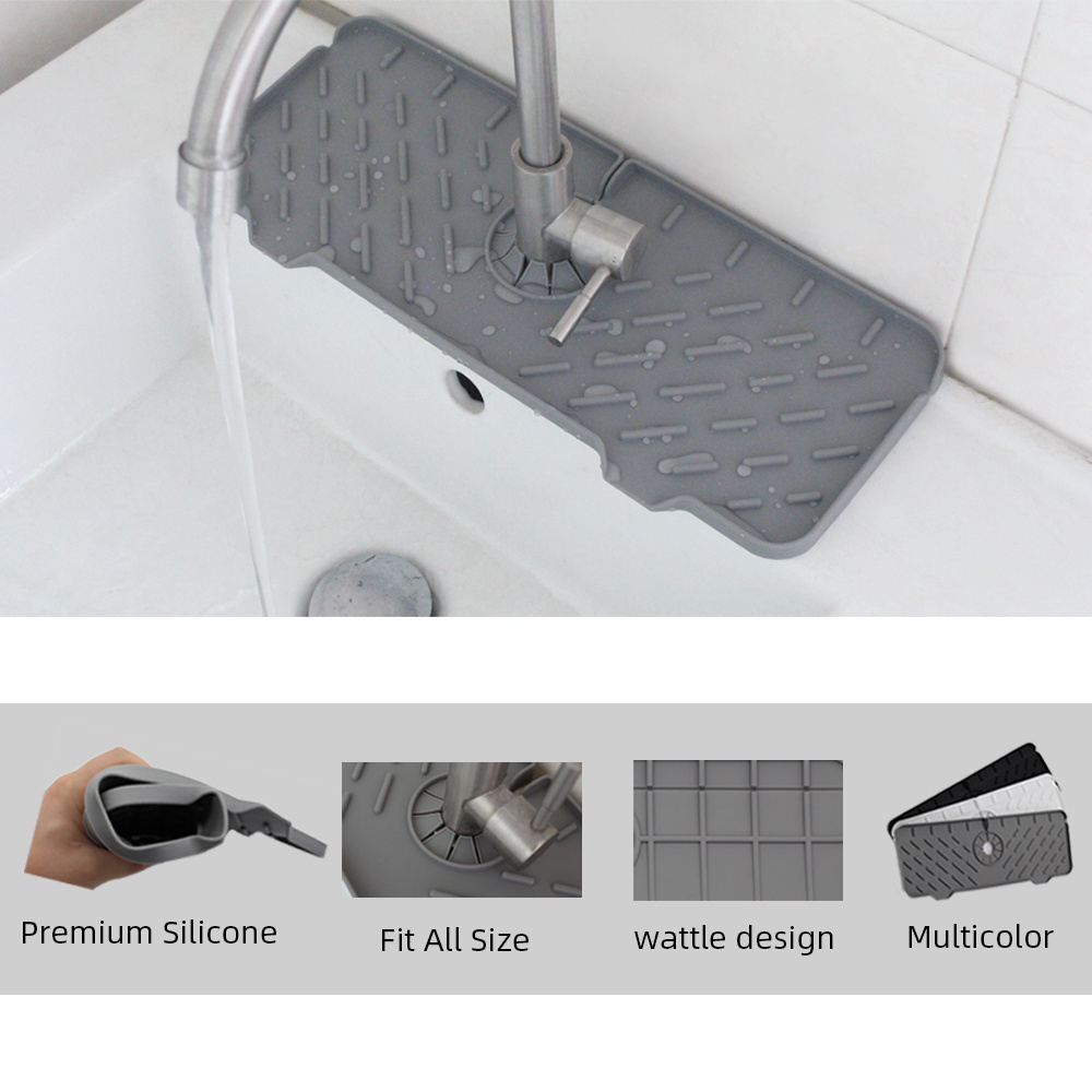 2022  hot sell silicone kitchen faucet handle drip catcher tray silicone sink faucet water splash catcher mat