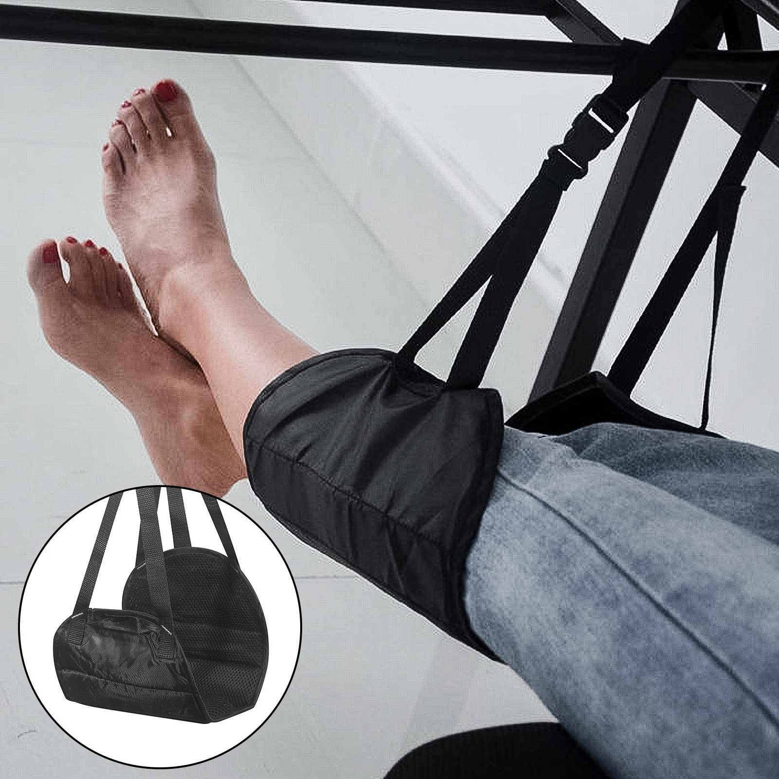 Airplane Travel Footrest Hammock, Portable Travel Accessory for Flight Bus Train Office Home To Reduce Swelling and Sorenes