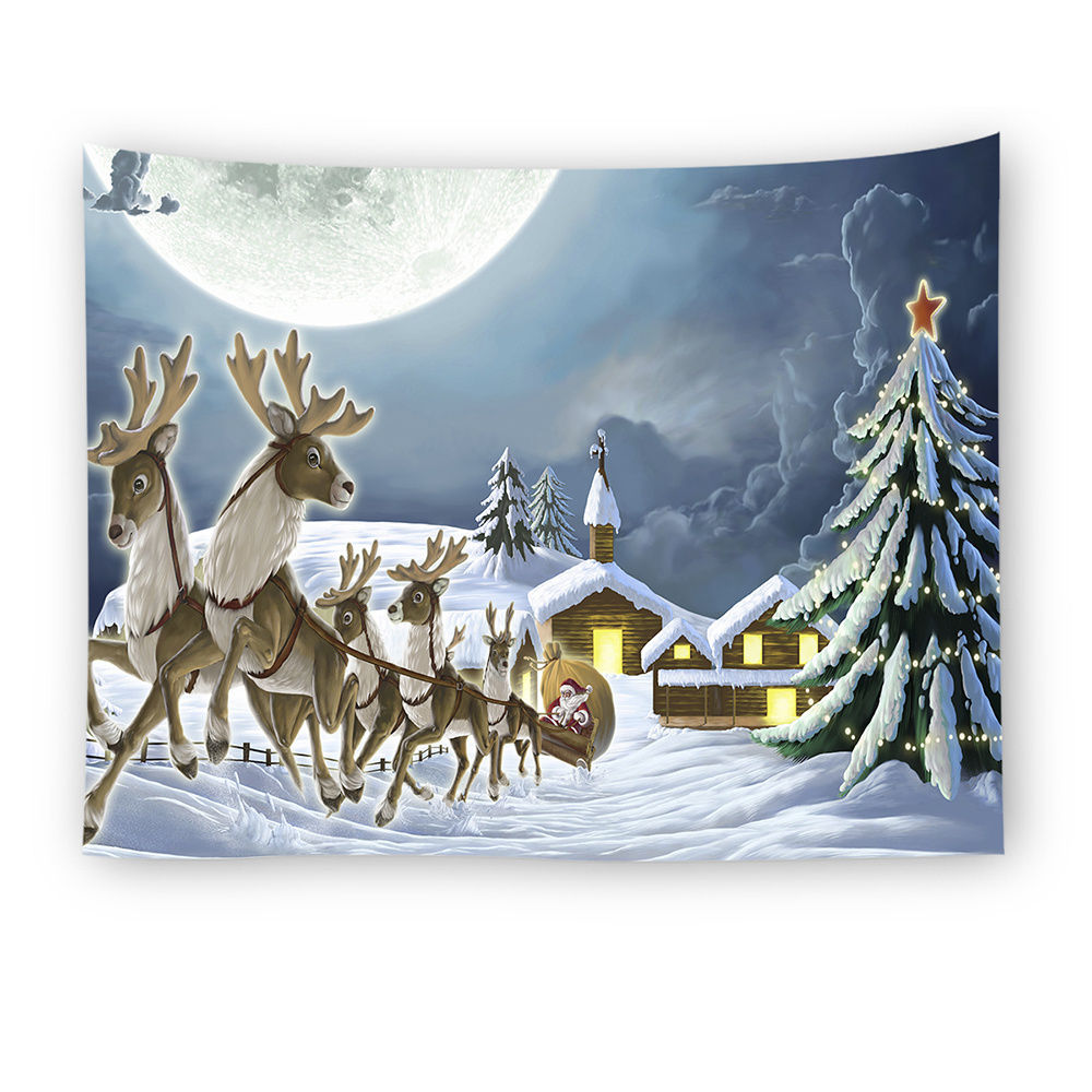 Merry Christmas Day Santa Claus Tapestry Wall Hanging Xmas Eve Fireplace Christmas Wall Tapestry for Christmas Decoration