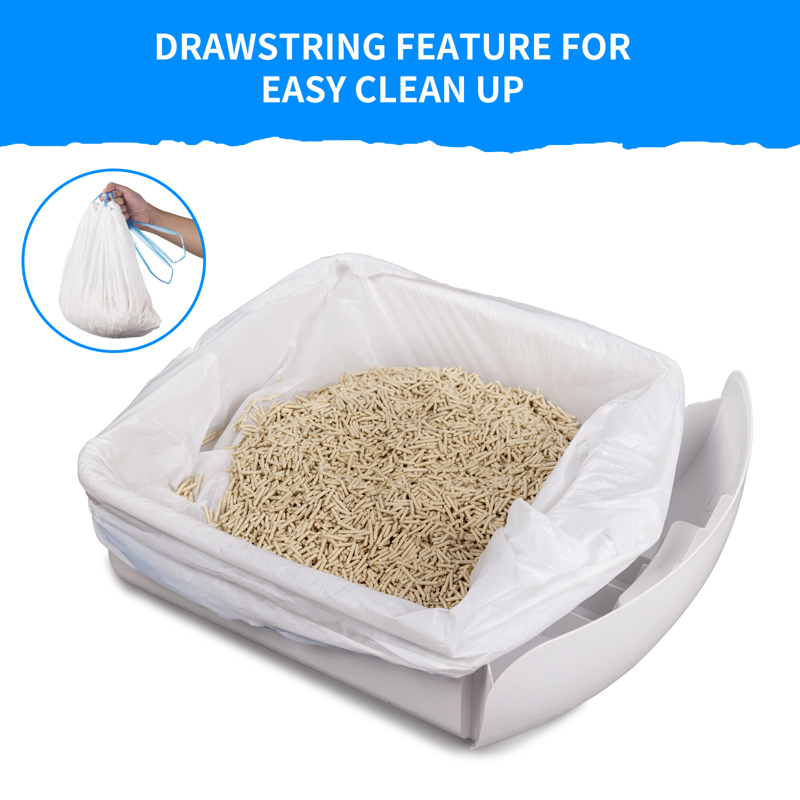 Wholesale Compostable Cat Litter Box Liners Heavy Duty Biodegradable Drawstring Cat Litter Pan Durable Bags Cat Litter Bags