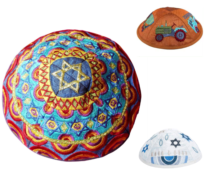 Featured Custom Logo Kippah Caps Jewish Yarmulke Kippot Kipa With Full Embroidery