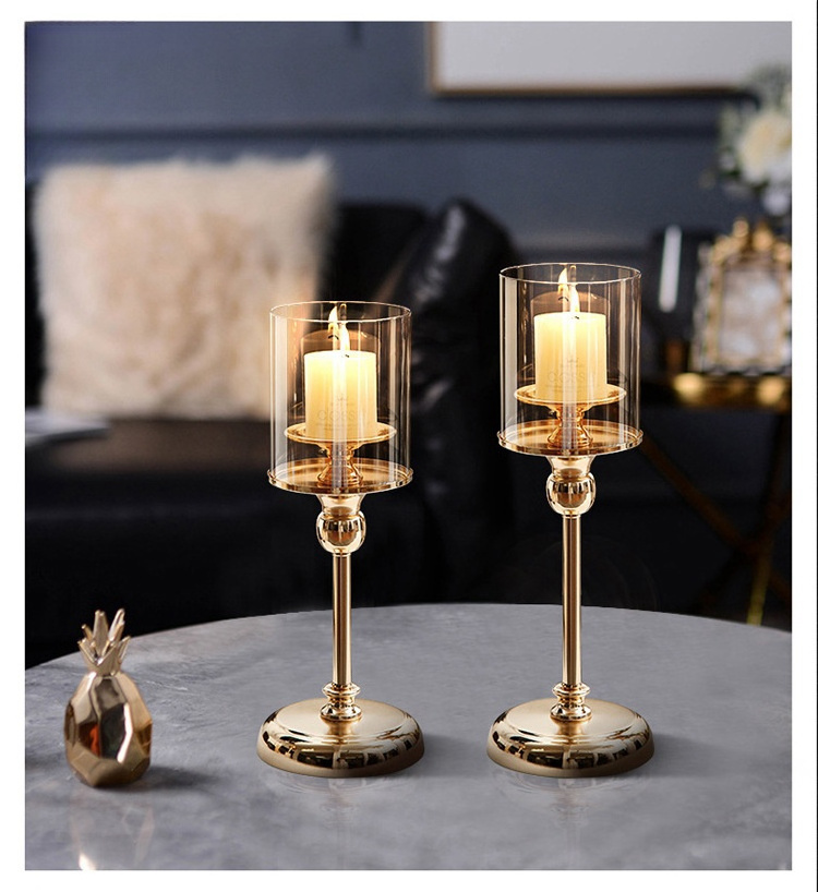 Luxury Table Nordic Modern Wedding Candlesticks Metal Gold  candle Stand glass cylinder candle holder For Home Decor