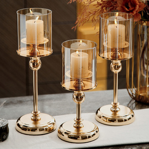 Luxury Table Nordic Modern Wedding Candlesticks Metal Gold  candle Stand glass cylinder candle holder For Home Decor