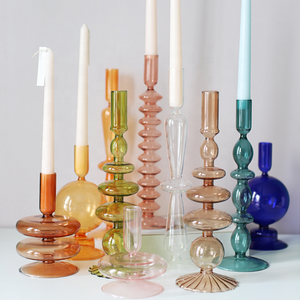 Borosilicate Hand Blown Colored Candle Stick Stand Candlestick Living Room Desktop Nordic Home Decoration Glass Candle Holder