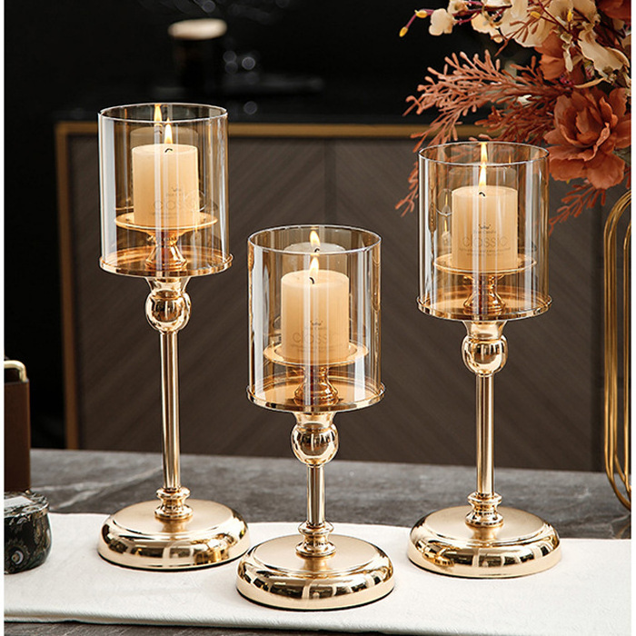 Luxury Table Nordic Modern Wedding Candlesticks Metal Gold  candle Stand glass cylinder candle holder For Home Decor