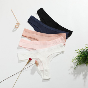 Multi-Color Soft 95% Cotton 5% Spandex Female Ribbed Briefs Women Sexy Lady Underwear Girls Striped Thong Women's Panties