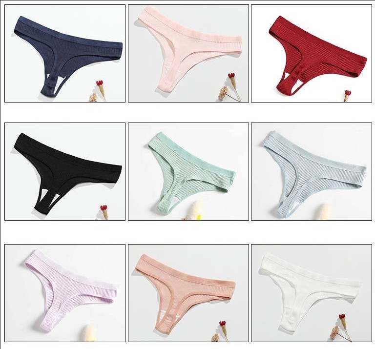 Multi-Color Soft 95% Cotton 5% Spandex Female Ribbed Briefs Women Sexy Lady Underwear Girls Striped Thong Women's Panties