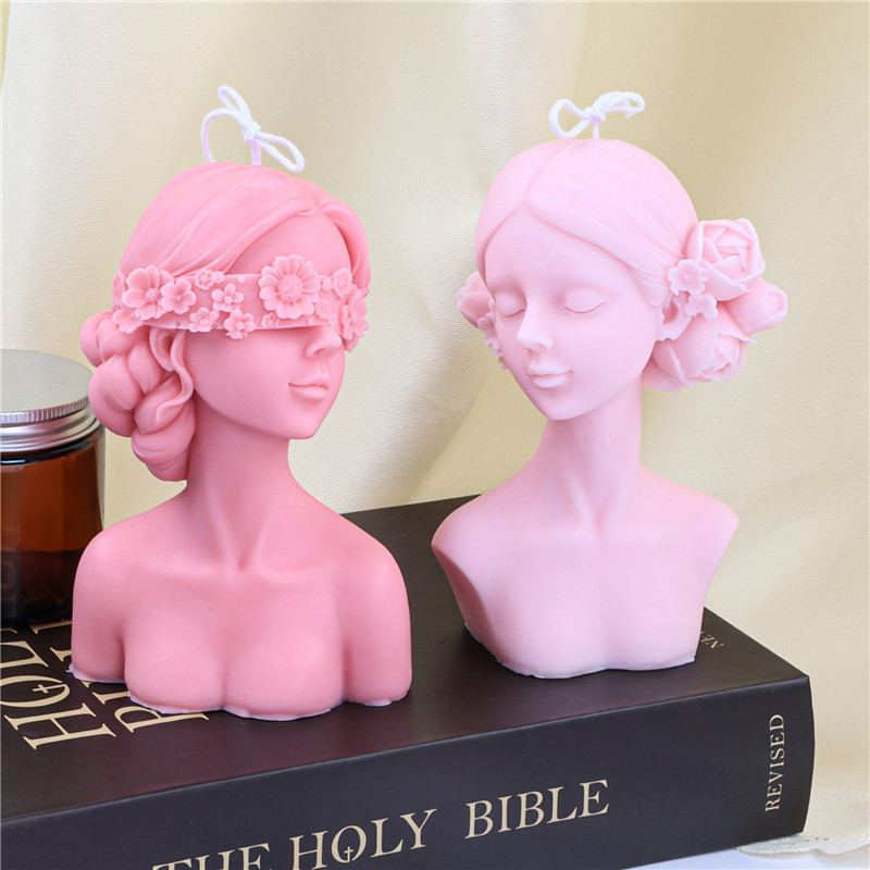 Blindfolded Girl Portrait Silicone Candle Mold DIY Rose Human Body Soap Resin Mold Moule Bougie Kerzenform For Candle Making