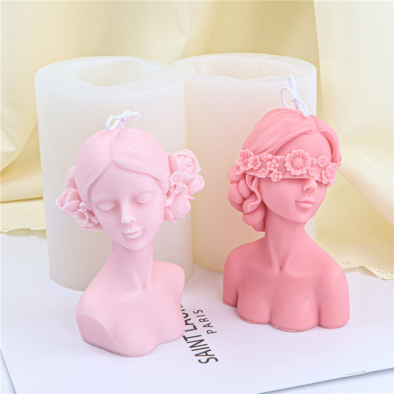 Blindfolded Girl Portrait Silicone Candle Mold DIY Rose Human Body Soap Resin Mold Moule Bougie Kerzenform For Candle Making