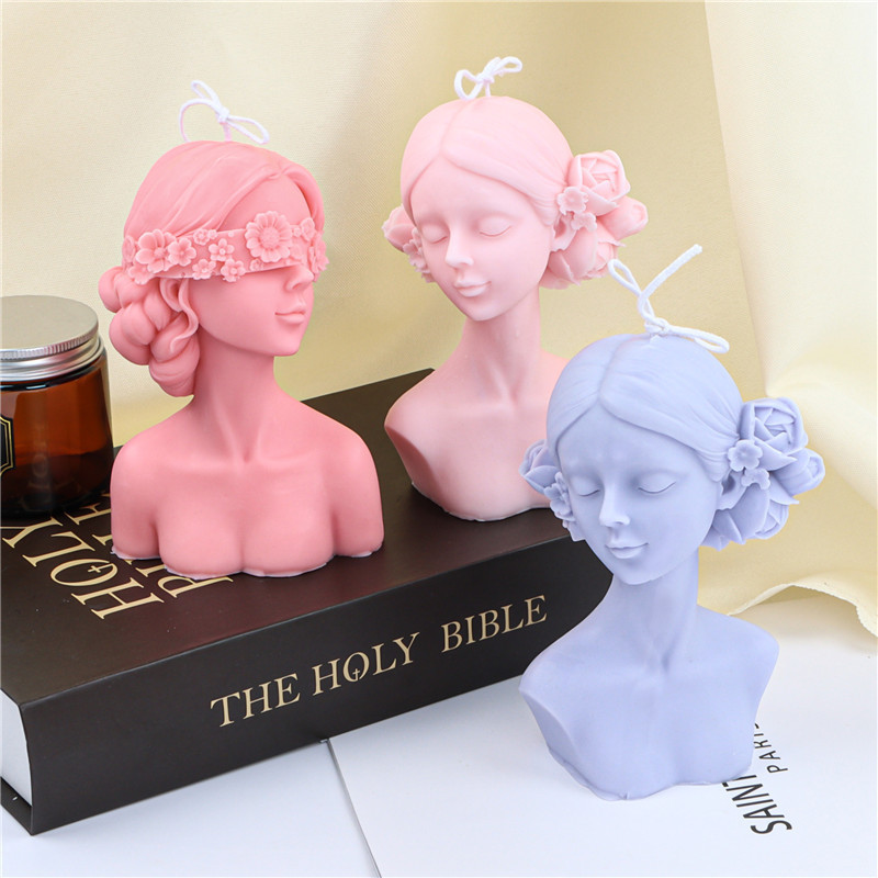 Blindfolded Girl Portrait Silicone Candle Mold DIY Rose Human Body Soap Resin Mold Moule Bougie Kerzenform For Candle Making