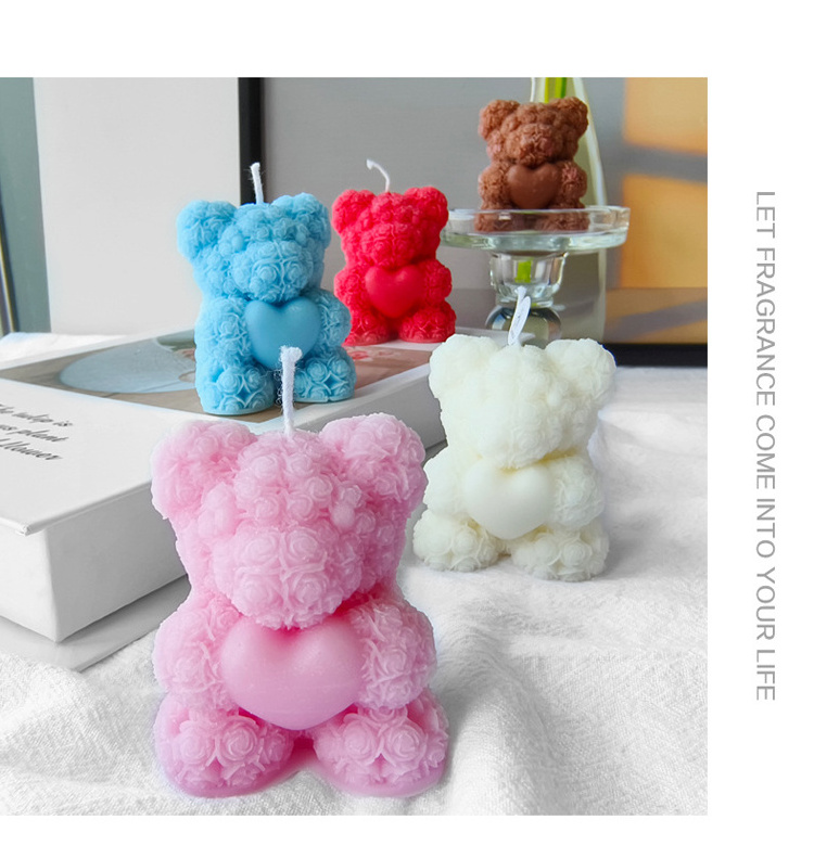 Lovely Teddy Bear Flower Rose Bears Candle Valentine's Day Wedding Gift Scented Soy Wax Candles