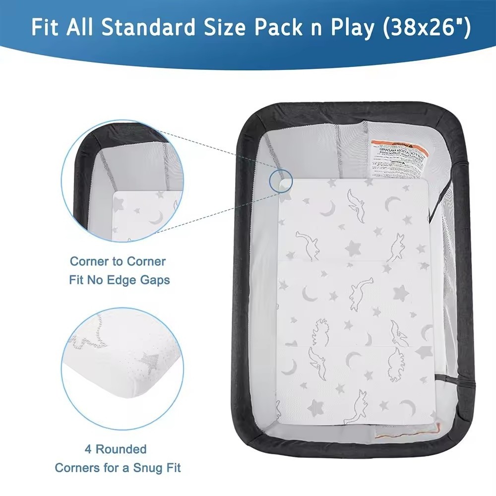 Trifold Travel Mattress Topper , Waterproof Breathable Soft Portable Folding Travel Mattress, Baby Foam Playpen Mattress